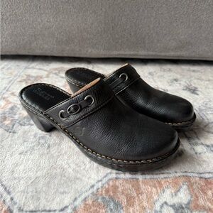 Born Black Leather Mules (Heeled Mules)